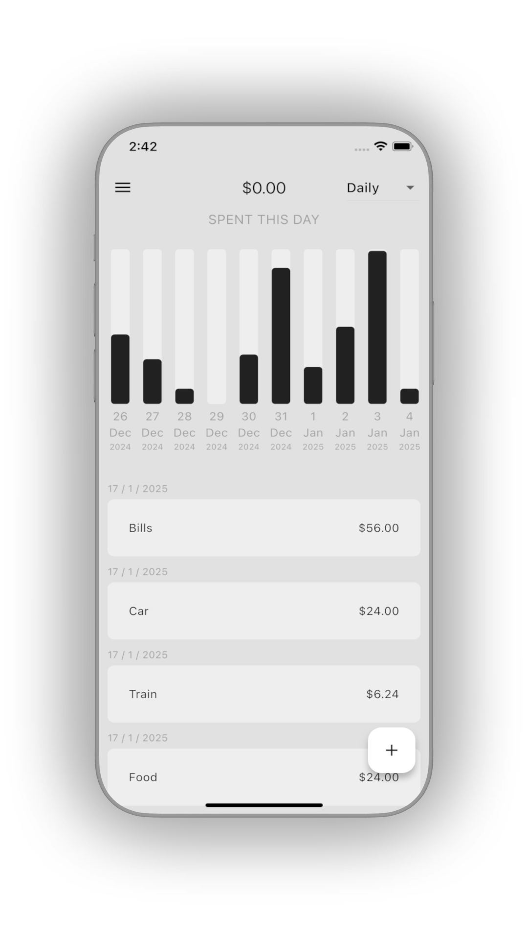 Screenshot of dolla tracker app